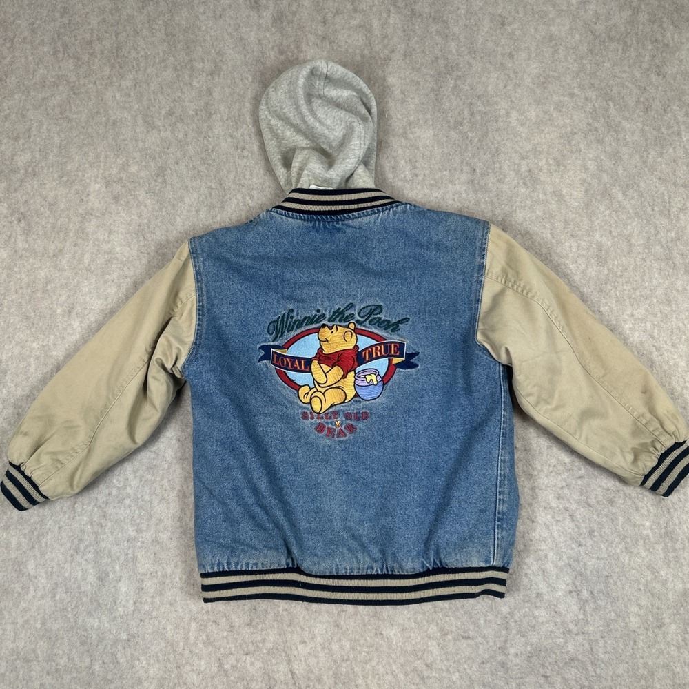 Vintage 90s Winnie The Pooh Bomber Jacket Unisex Size Small Denim Jean Disney